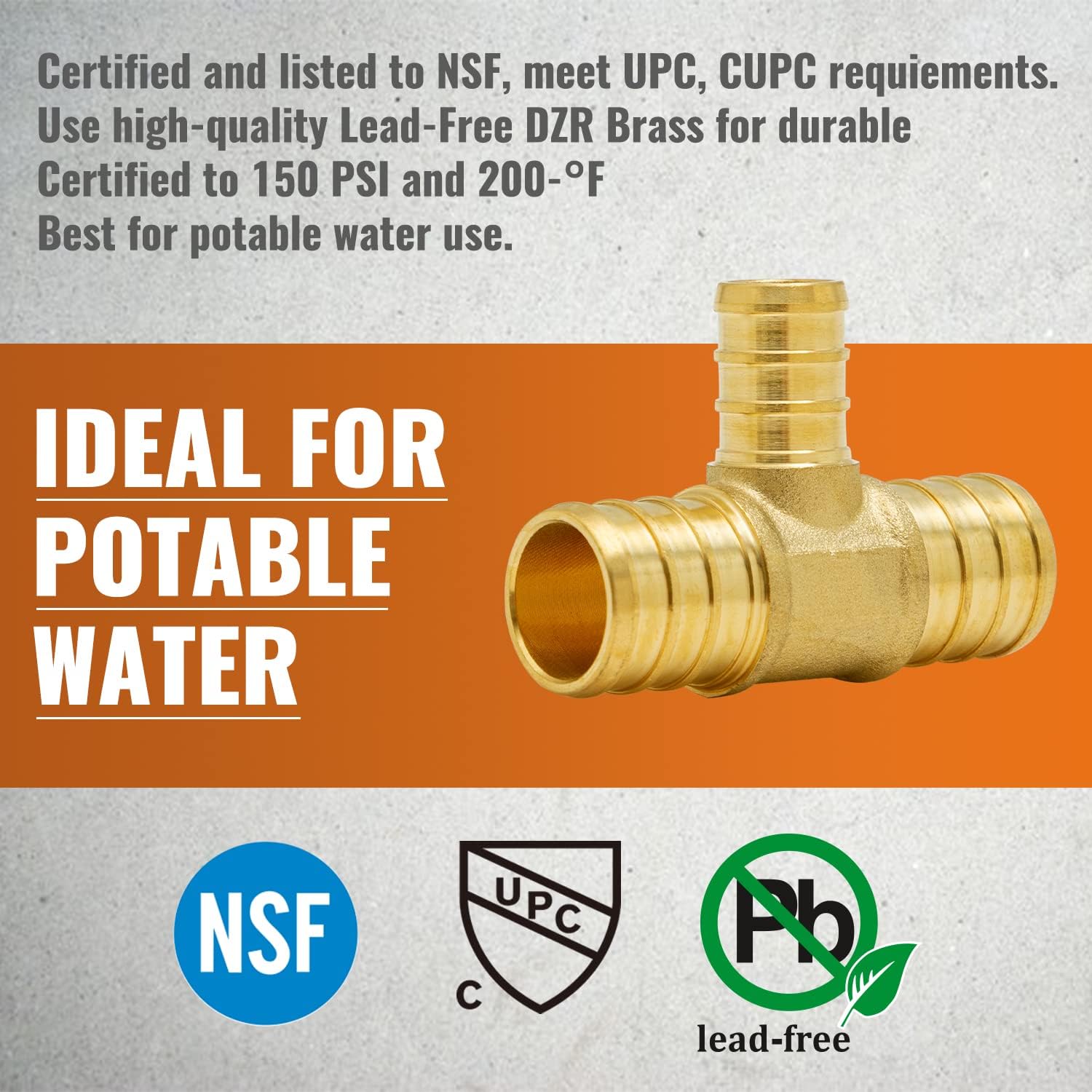 SUNGATOR 25-Pack 3/4" X 3/4" X 1/2" PEX Reducing Tee Brass Crimp Fitting, No Lead Brass, ASTM F1807