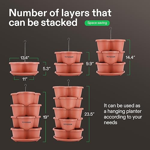 Vista 4 de VIVOSUN - Jardinera vertical apilable de 5 niveles para fresas, flores, hierbas y verduras, color marrón