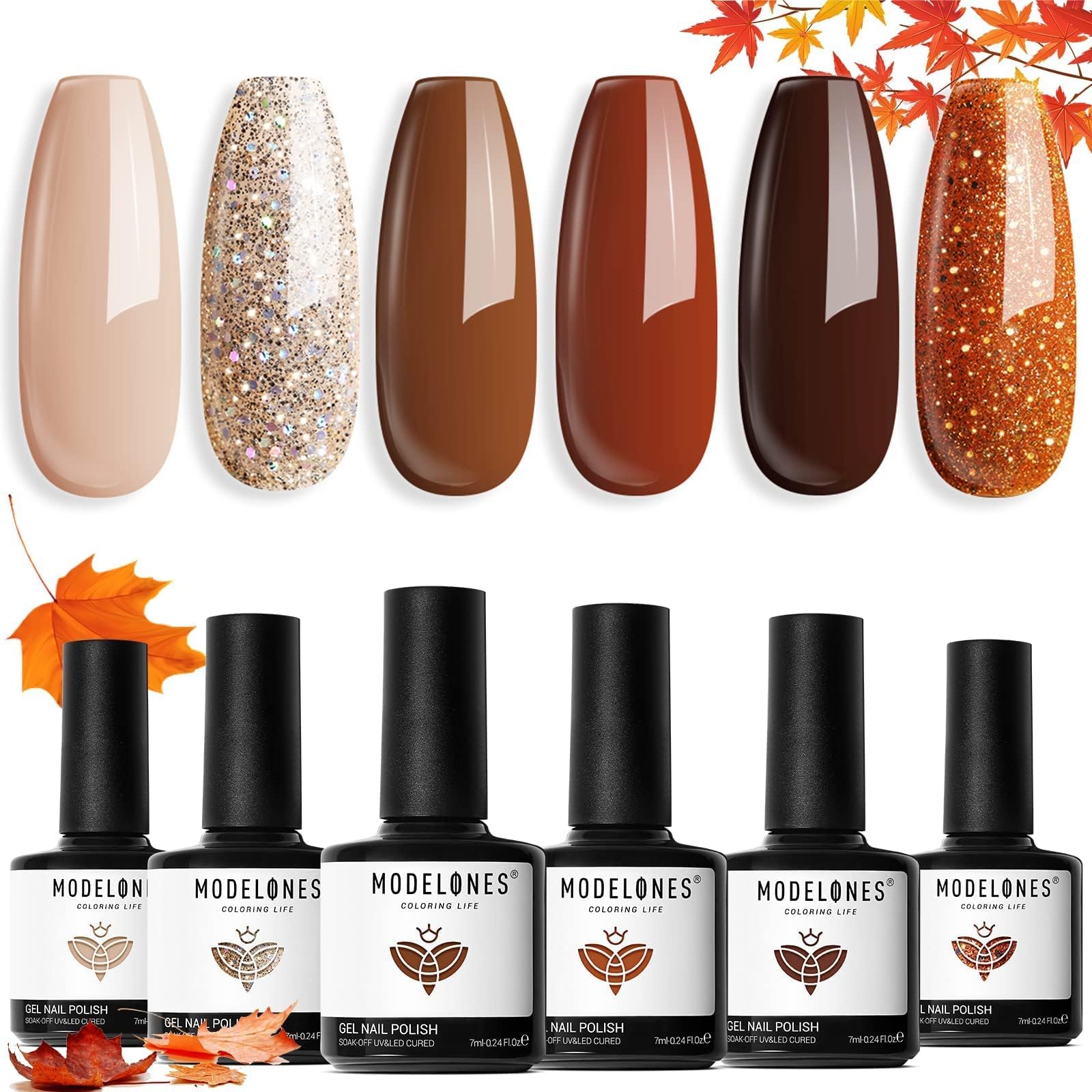 UV Nagellack Set Herbst Winter Kürbis Orange Nude Braun Glitter 6 Farbe Gel
