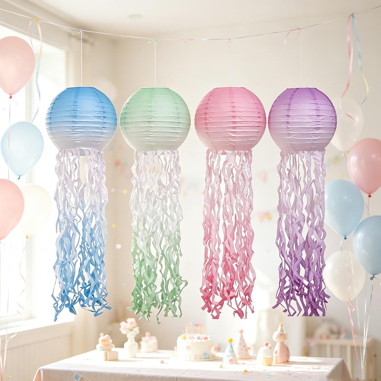 8 sztuk papierowych lampionów z meduzy, gradientowe lampiony, dekoracja na imprezę | Papierowe lampiony z meduzami z delikatnym gradientem na ocean motyw urodziny impreza syrenka impreza ogród wesele