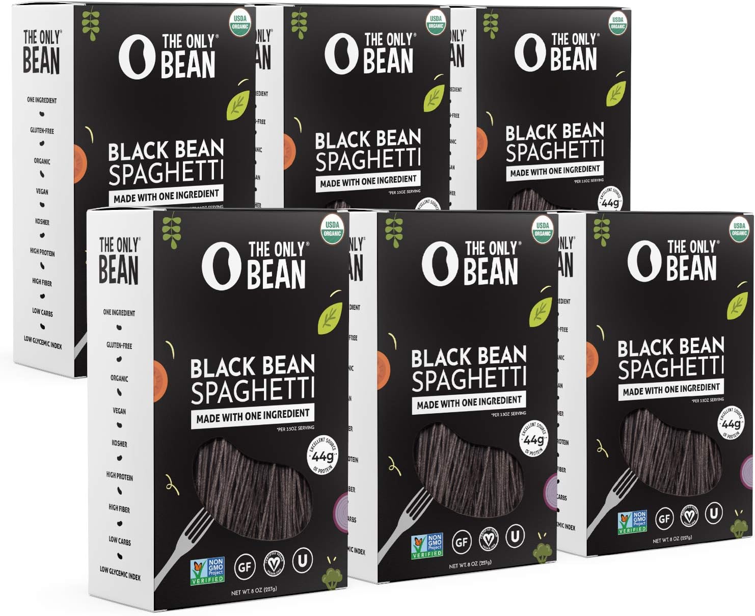 The Only Bean - Organic Black Bean Spaghetti Pasta - High Protein, Keto Friendly, Gluten-Free, Vegan, Non-GMO, Kosher, Low Carb, Plant-Based Bean Noodles - 8 oz (6 Pack)