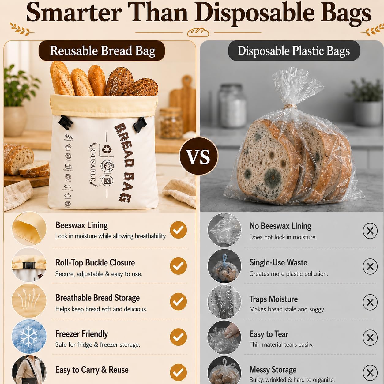 1 Pack Beeswax Bread Bags for Sourdough, XL 17 x 13 Inch Beeswax Bread Bag, Reusable Cotton Bread Storage Bag with Natural Wax Lining, Freezer Safe, Long-Lasting Freshness, Capacity for Home Baking