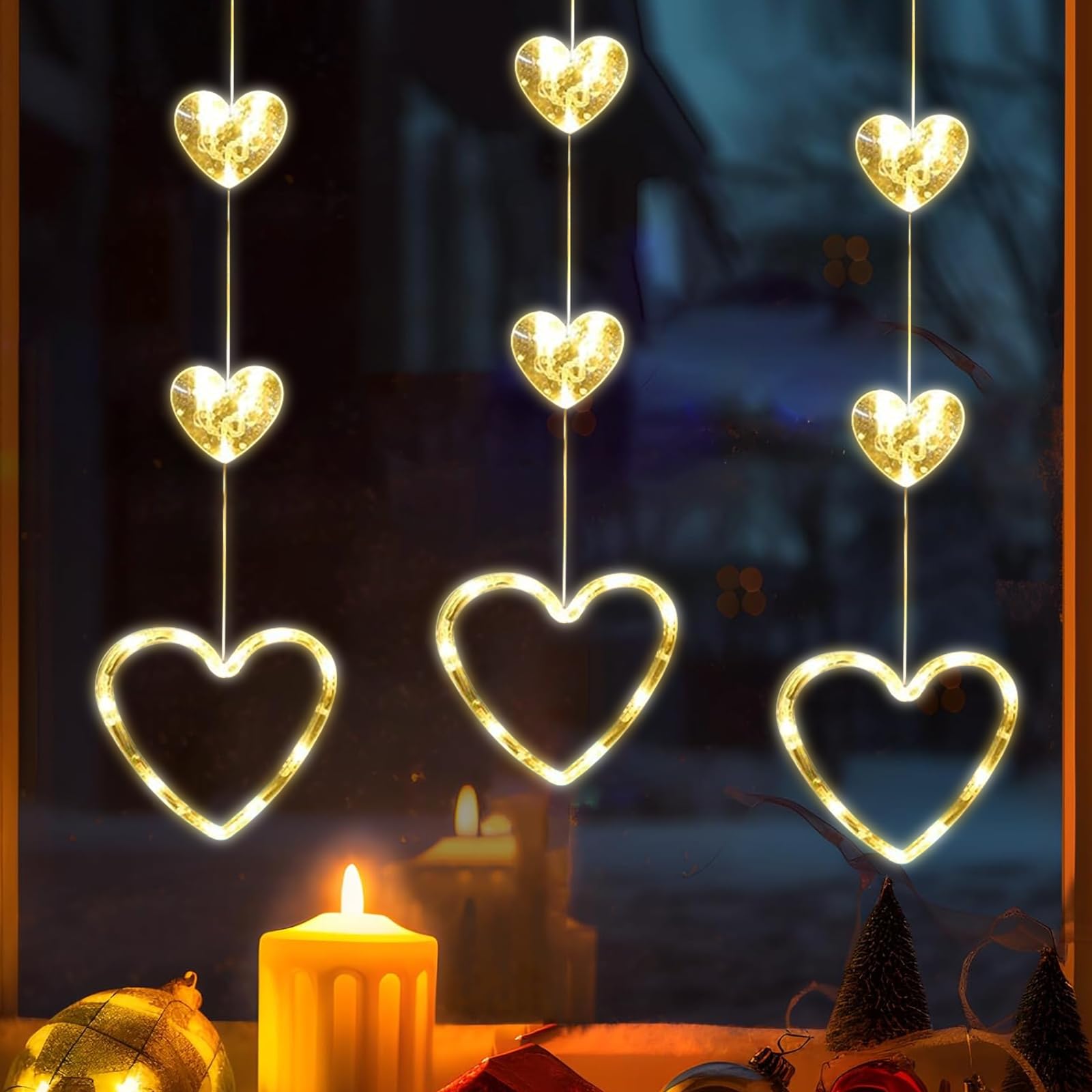 DAZZTIME Guirnalda luces corazón,Guirnalda Luces,Guirnalda Luces Pilas,Decoración de San Valentín,Corazones Decoracion,para interiores y exteriores,dormitorio, boda, fiesta,San Valentín, Navidad