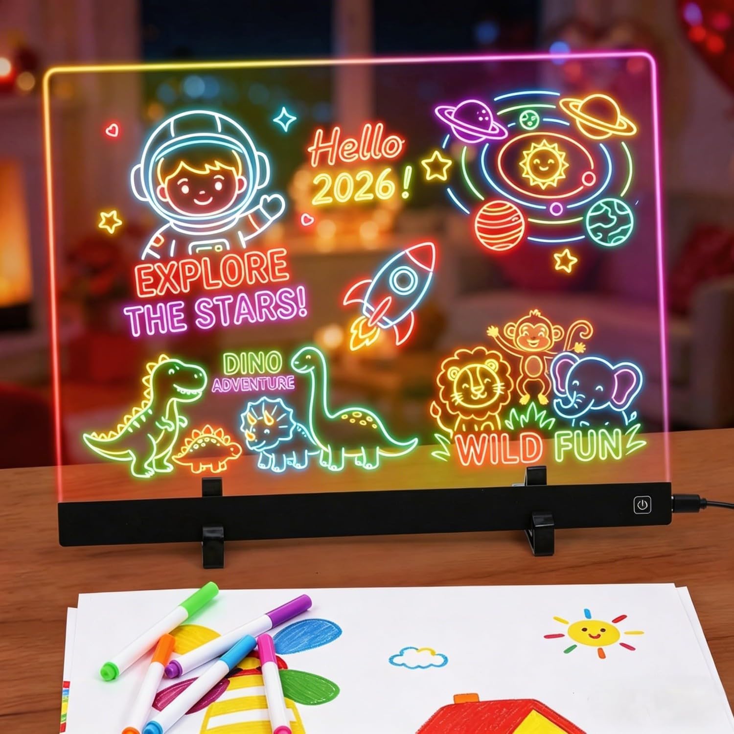 ORIA LED Drawing Board for Kids, 16.5'' Doodle Glow LED Note Board with 4 Light Modes, 8 Markers, Adjustable Brightness, Plug & Play Acrylic Dry Erase Board, Light Up Drawing Tablet for Home Decor