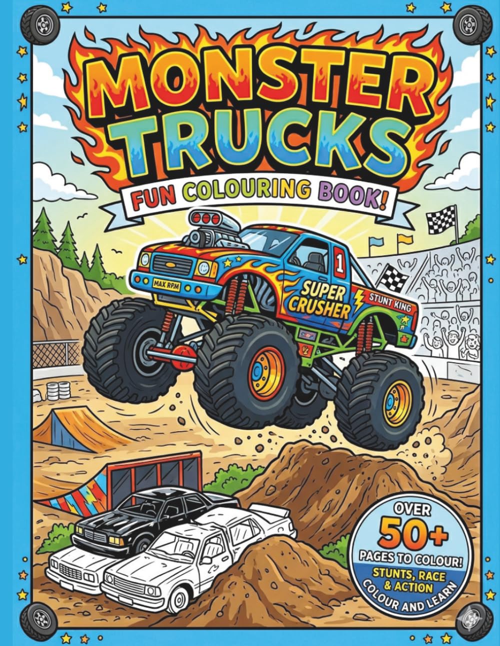 Monster trucks: fun colouring book (learn the alphabet, numbers and emotions)