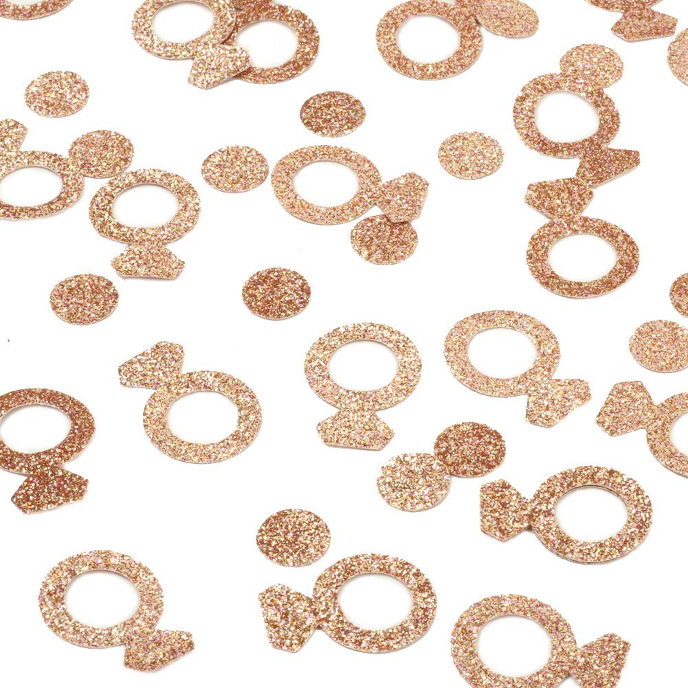 Andaz Press Real Glitter Confetti Rose Gold Glitter Diamond Ring, Paper Party Confetti 100-Pack, Proposal Ideas, Table Scatter, Bridal Shower, Bachelorette Hen Party Decor, Miss to Mrs.