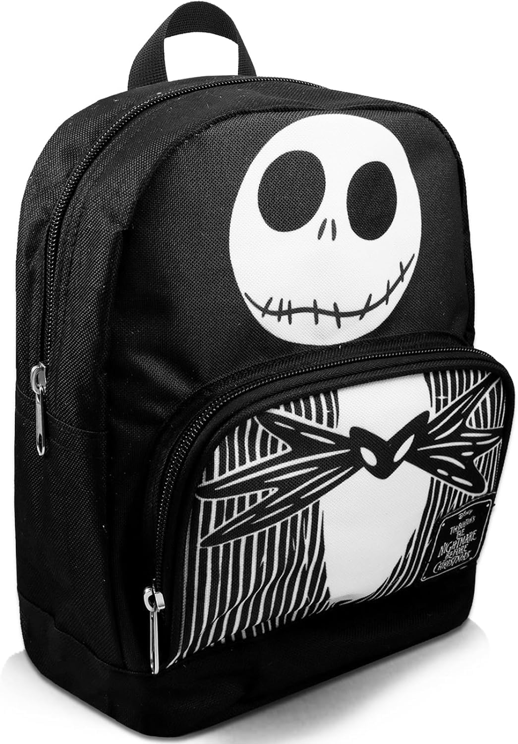 Nightmare Before Christmas Mini Backpack Set - 10” Canvas Jack Skellington Backpack with Front Pocket Plus Bottle | Jack Skellington Backpack Bundle