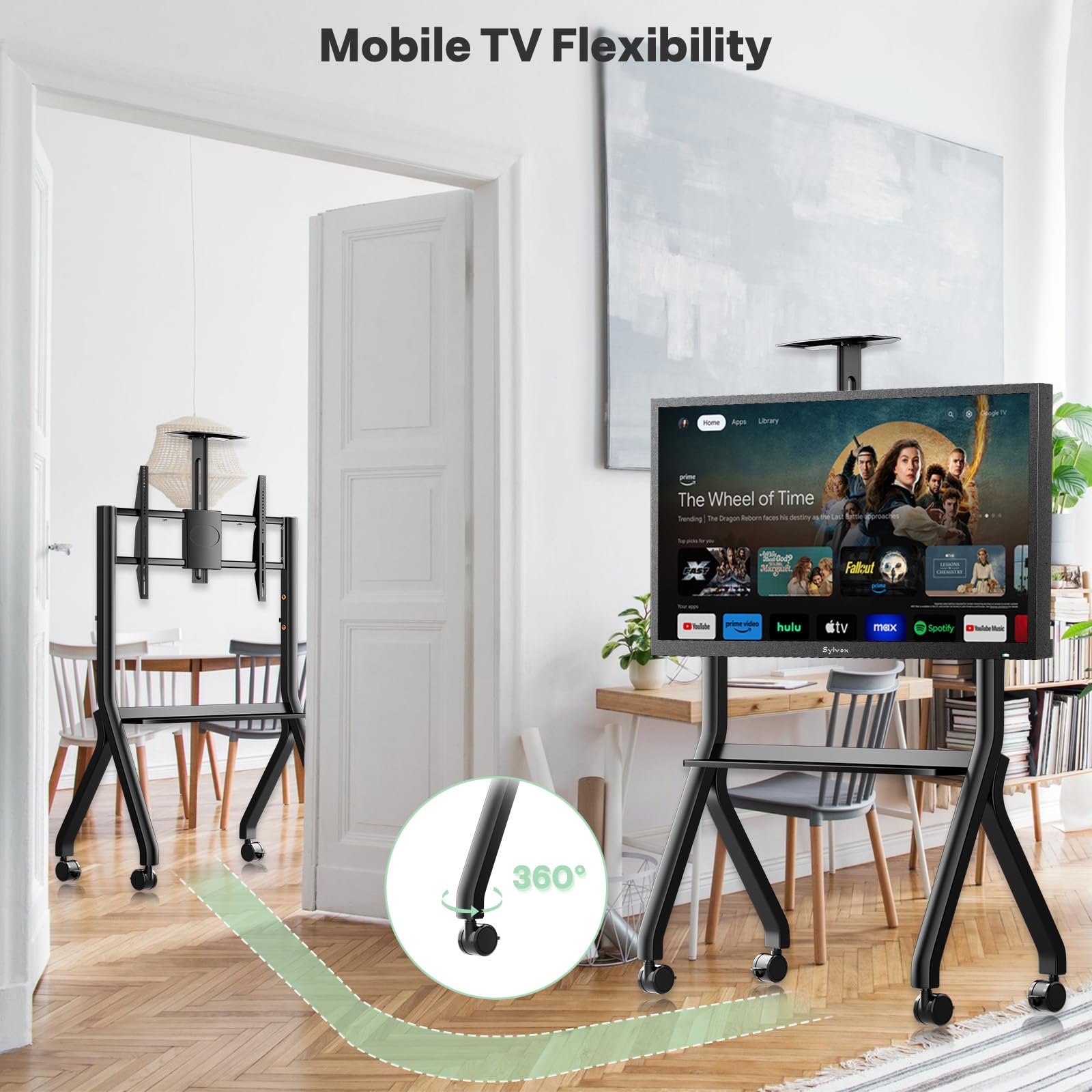 Sylvox Supporto TV con Ruote, Televisore per 42-55" - Carico Massimo: 40 kg/88 lbs - Ruote Bloccabili a 360° - VESA Massimo 700 x 500 mm - per Esterni, Appartamenti, Uffici, Casa