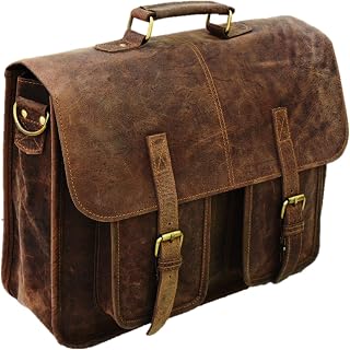 16-inch Brown Vintage Laptop Leather Messenger Bag for Men Genuine Handmade Computer Office College Briefcase