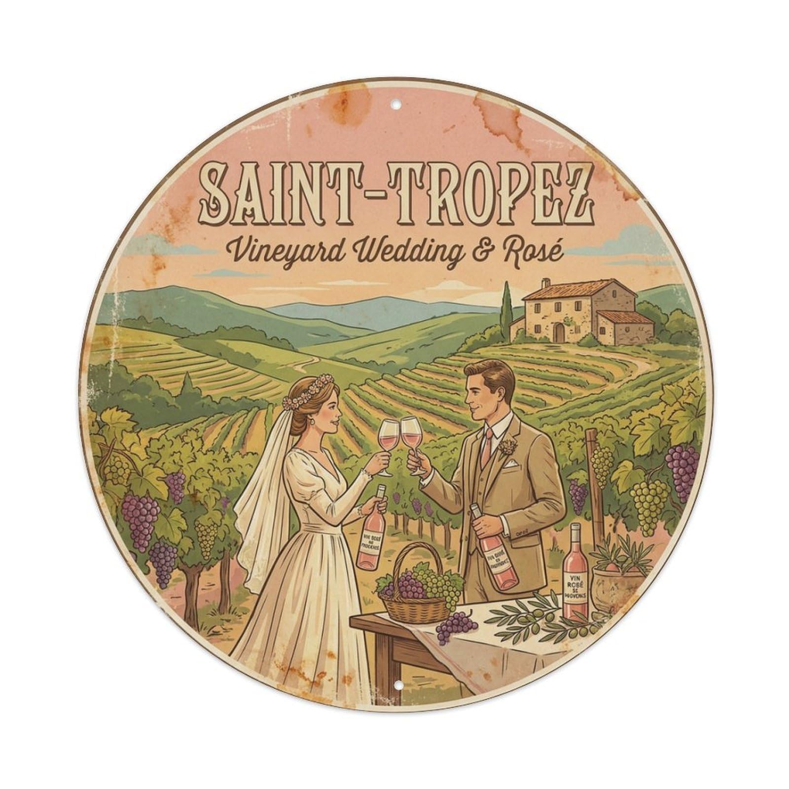 Vineyard Wedding Picnic Saint Tropez France Travel Metal Tin Sign