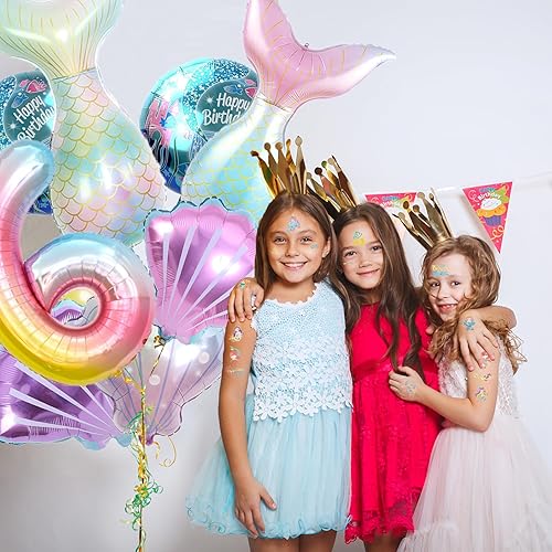Miniatura 6 de Decoración de cumpleaños de sirena, kit de globos de sirena, globo marino, globo de papel de aluminio, globos de cola de sirena para niñas, fiesta