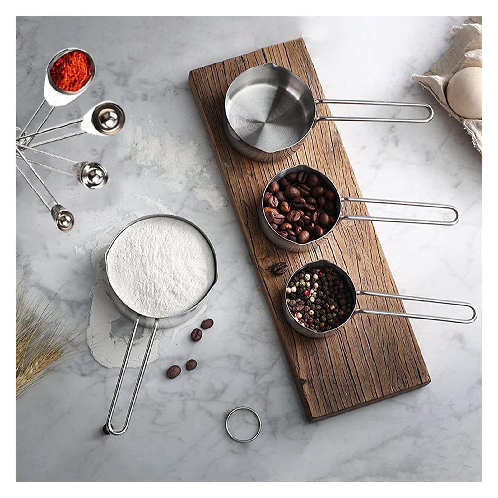 8 szt. Łyżka pomiarowa Kubki miarowe Różowe złoto Łyżki pomiarowe ze stali nierdzewnej Scoop Zestaw narzędzi pomiarowych kuchennych Gadżety kuchenne (Kolor: 8 szt.) (Pomarańczowy)