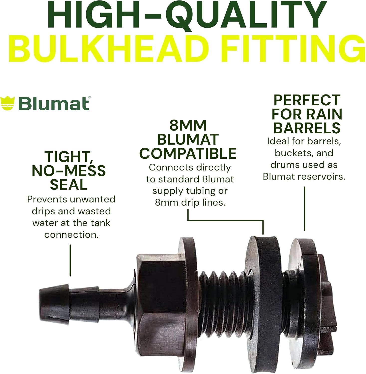 Blumat Bulkhead Fitting – Universal 8mm Through-Hull Tank Connector for Reservoir and Rain Barrel – Durable Fitting for Watering Systems – Easy Installation and Leak Proof Design – 4 Pack