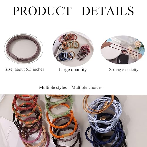 Miniatura 4 de Svovin 50 ligas para el cabello bohemias para mujer, lindas pulseras de cola de caballo elásticas para el cabello