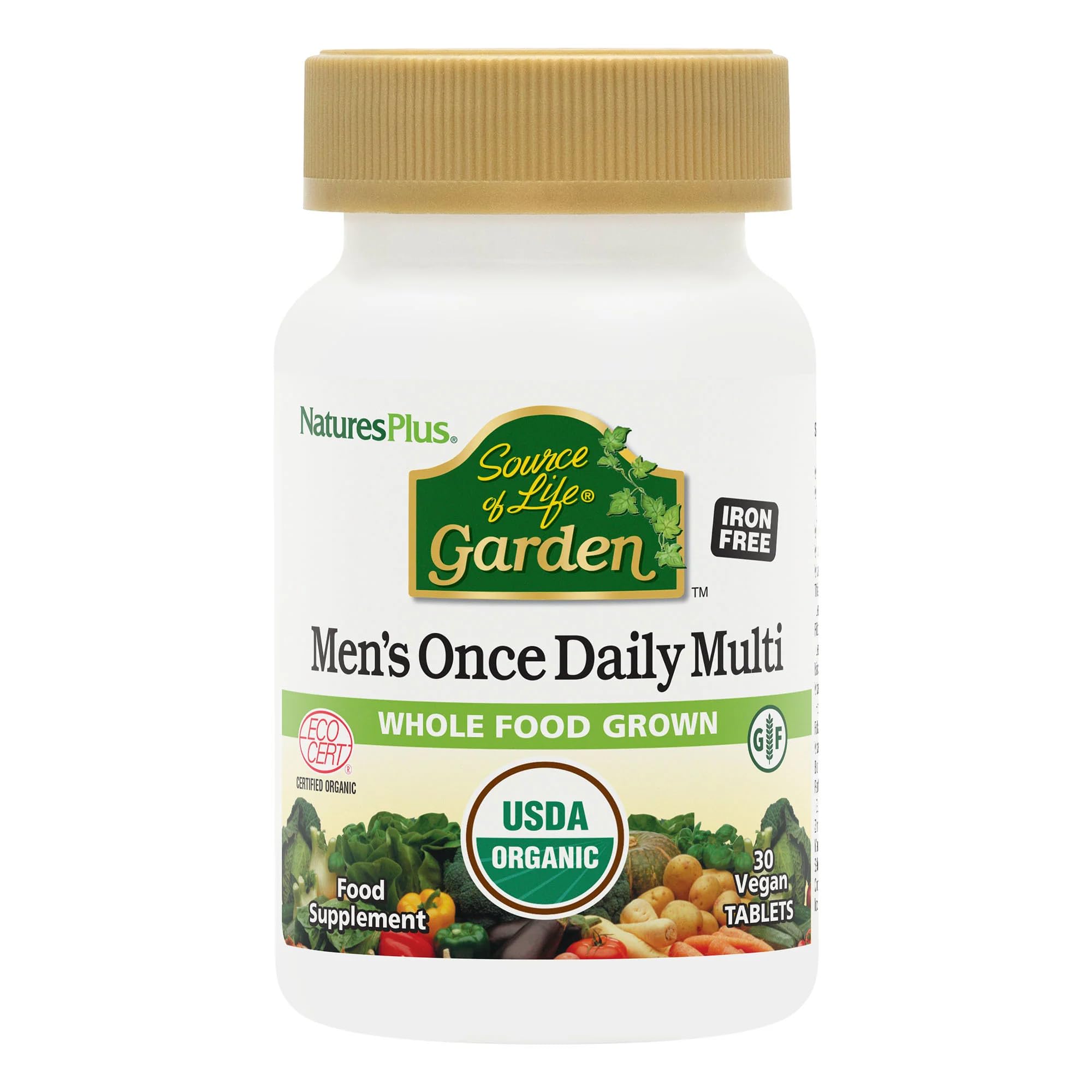 NaturesPlus Source of Life Garden Men Once a Day - Organic Vegan Multivitamin for Men - Energy, Immunity, T Booster - Zinc, Selenium, Pomegranate, Lycopene - Gluten Free - 30 Tablets