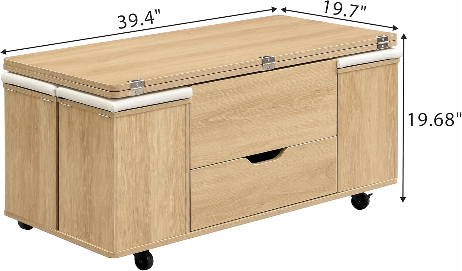 Christopher Knight Home Lucid Wooden Lift Top Coffee Table with Hidden Storage and 4 Stools, Center Table for Living Room with Compartment/Drawer, Multifunctional Table with Casters, Natural + White