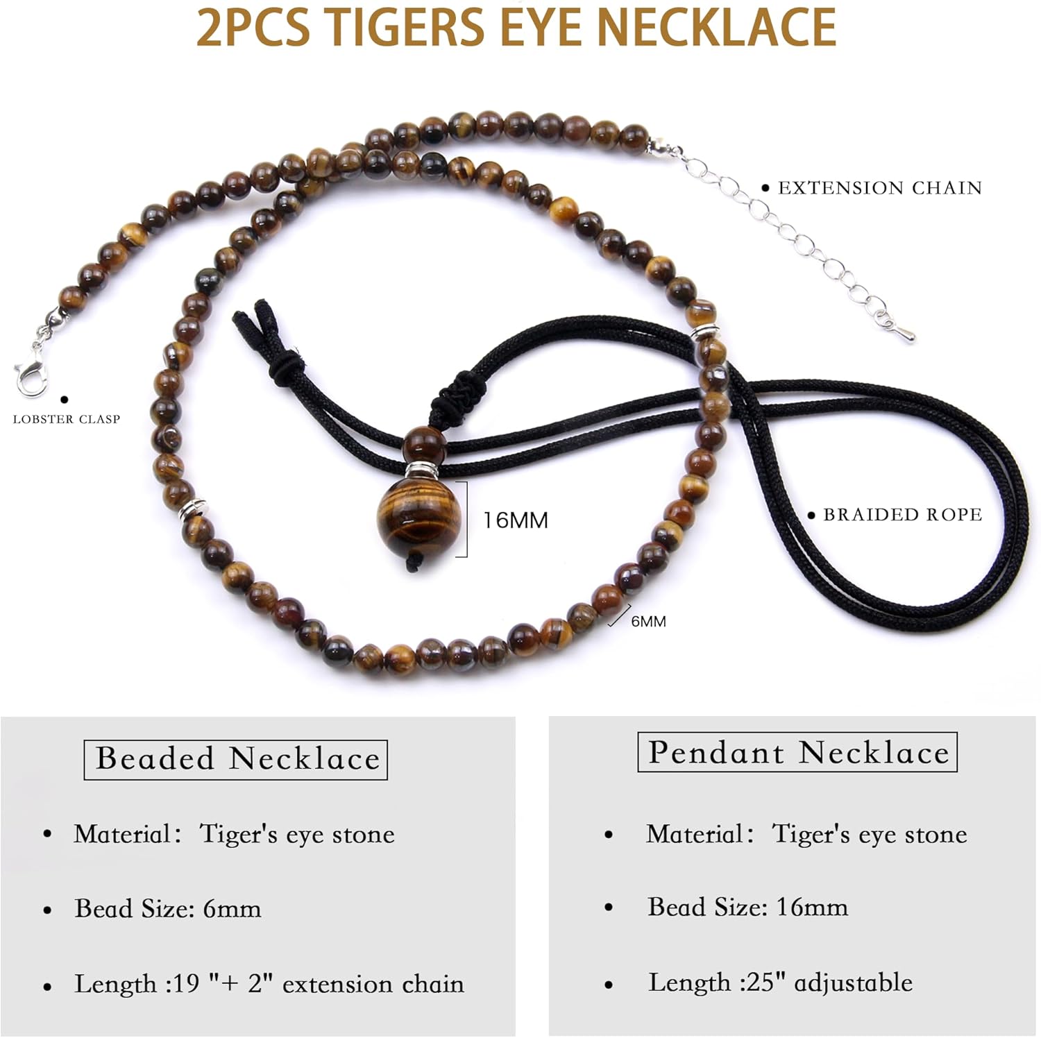 2Pcs Beaded Necklace for Men - Protection Necklace Men Choker Necklaces Obsidian Beads Pendant Jewelry Gifts for Men - Image 4