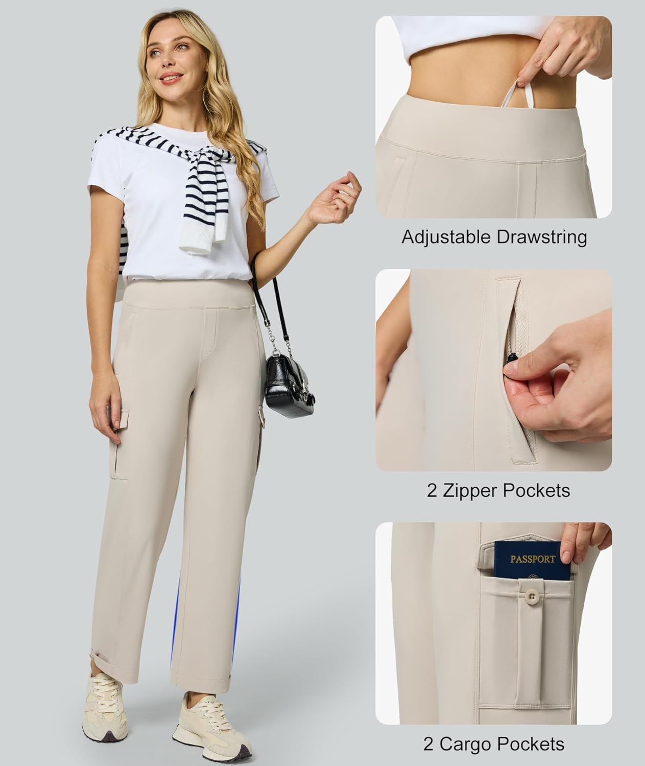 Casei Womens Cargo Pants, Wide Leg Yoga Pants High Waist Stretch Casual Pants with Pockets Business Travel Work - Image 4