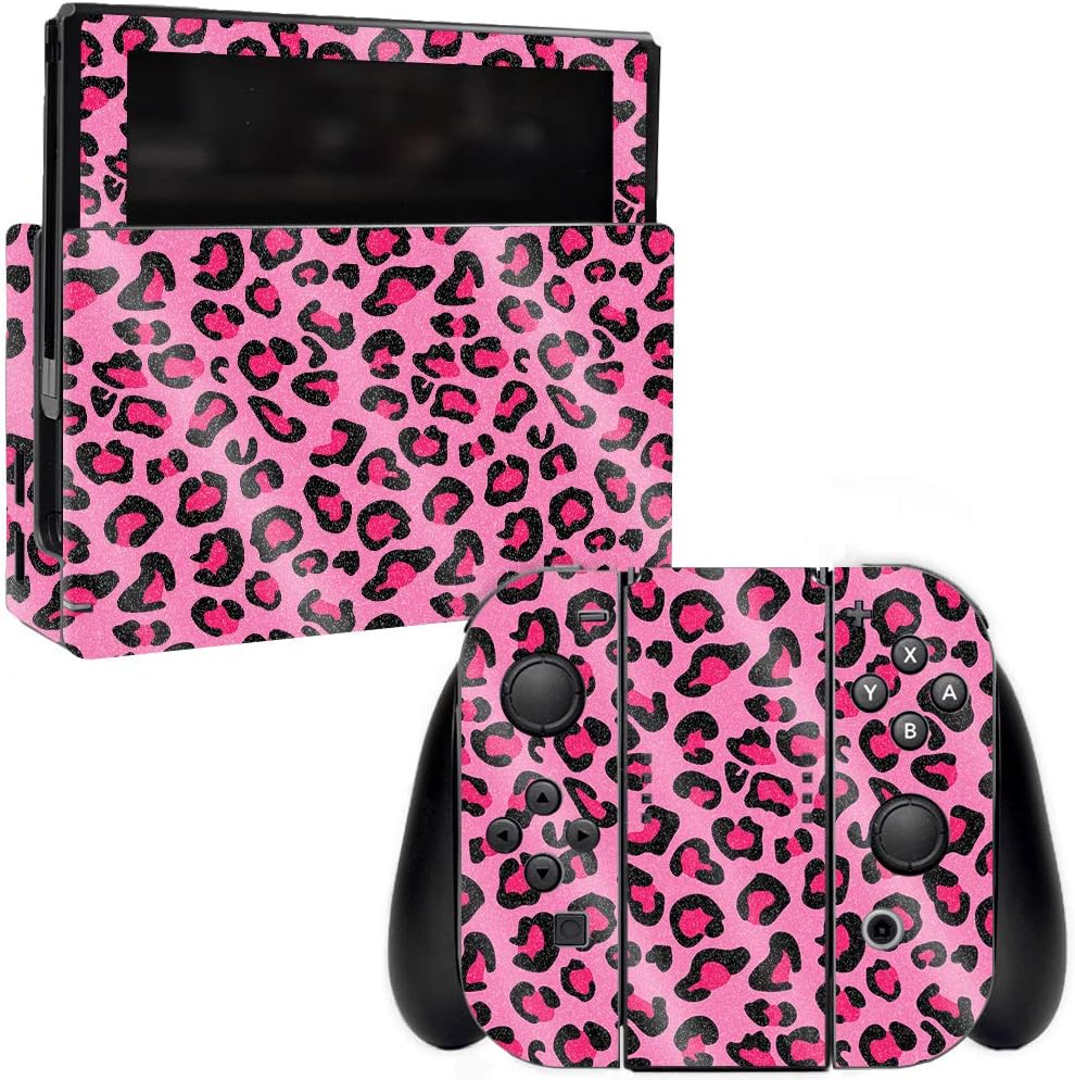 MightySkins Glossy Glitter Skin for Nintendo Switch - Pink Leopard | Protective, Durable High-Gloss Glitter Finish | Easy to Apply, Remove, and Change Styles | Made in The USA (GL-NISWI-Pink Leopard)
