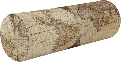 YETTASBIN Old Map - Almohada cilíndrica redonda para aliviar el dolor de cuello, suave y transpirable, almohada de espuma viscoelástica de viaje con