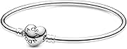 PANDORA Silver Pandora Bangle with Heart Logo Clasp