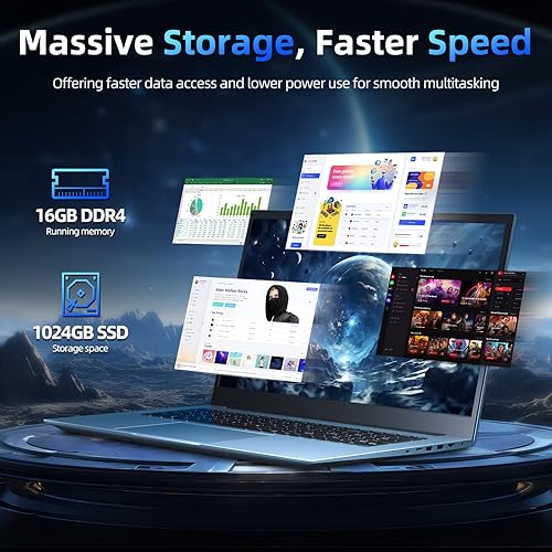 Miniatura 6 de SGIN Computadora portátil de 15.6 pulgadas, Windows 11 Laptops con 16 GB de RAM 1024 GB SSD, Celeron N5100, Office 365, WiFi 6, IPS FHD,