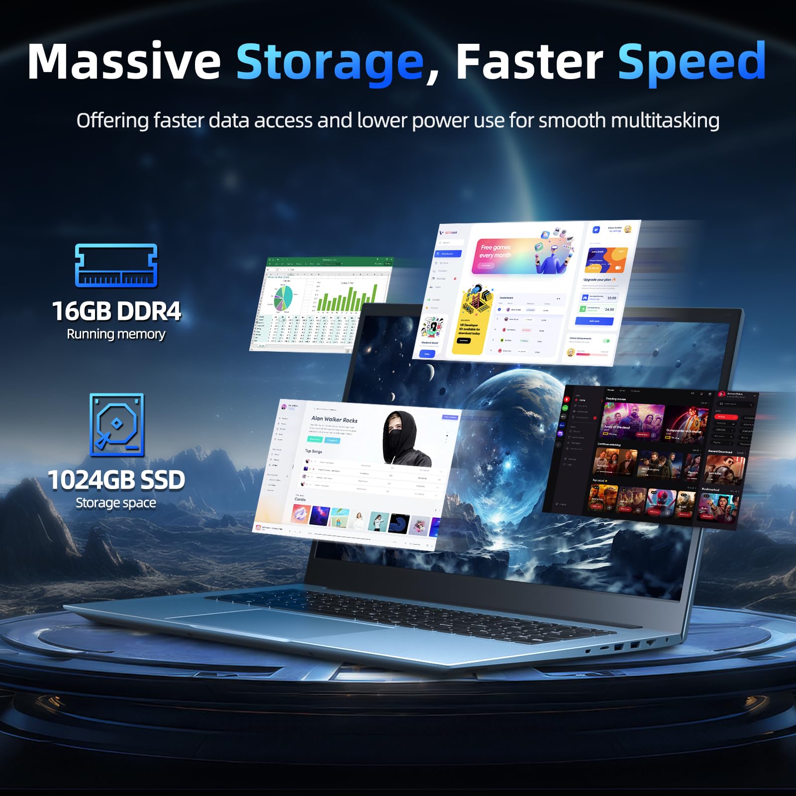 SGIN 15.6 Inch Laptop Computer, Windows 11 Laptops with 16GB RAM 1024GB SSD, Celeron N5100, Office 365, WiFi 6, 53.2WH Battery, 180° Viewing, HDMI, Cooling Fan, for Business and Students — view 6