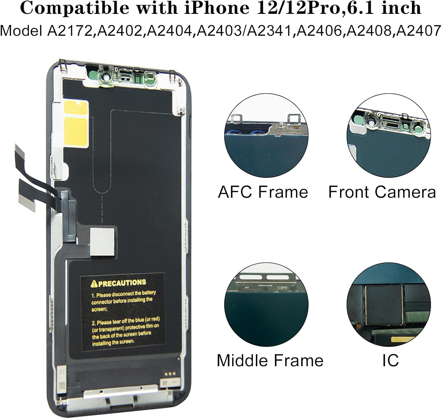 EFAITHFIX for iPhone 12/12 PRO Screen Replacement OLED [NOT LCD] 6.1 Inch Screen 3D Touch Display Digitizer FHD Screen Frame Assembly Compatible with iPhone 12/12 Pro with Waterproof Adhesive,No Tools