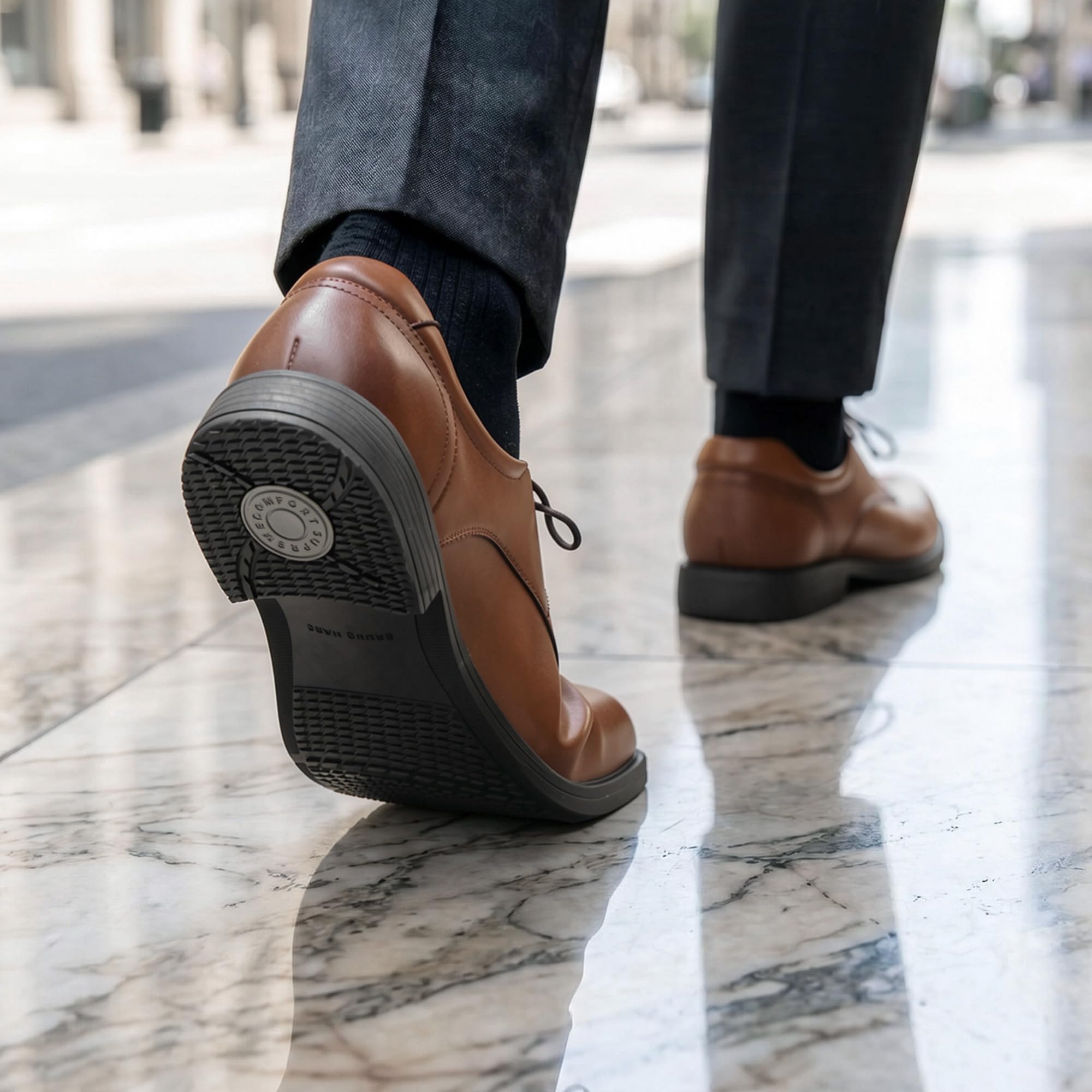 Bruno Marc Zapatos Oxford antideslizantes para hombre, zapatos de vestir formales clásicos con cordones con suela de goma antideslizante para negocios, oficina y boda