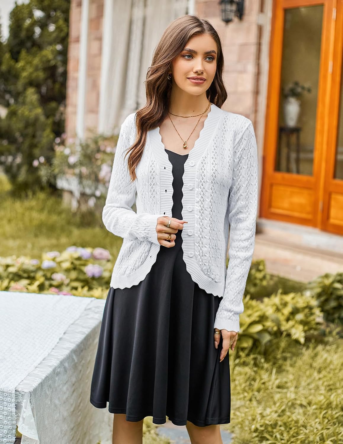 KANCY KOLE Cardigan Sweaters for Women Lightweight Crochet Button Down Cardigan Spring Summer Business Casual Outfits Clothes