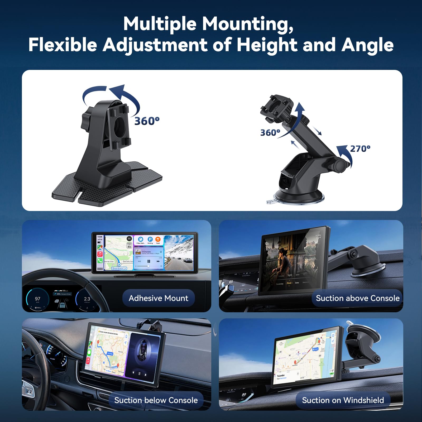 2026 Neuestes 10,26" CarPlay Display für Apple CarPlay & Android Auto, Tragbares CarPlay Display mit 4K-Dashcam & 1080P Rückfahrkamera, unterstützt Sprachsteuerung IPS Touchscreen Dual WiFi 64GB GPS