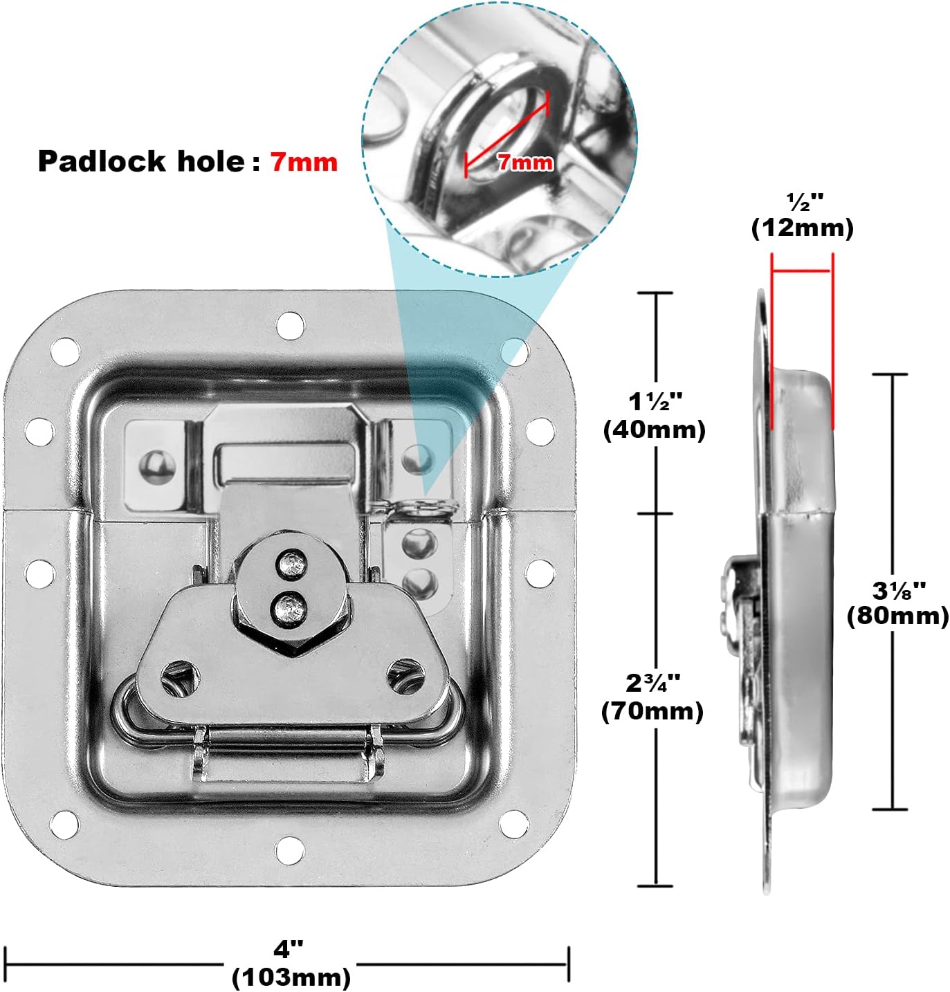 GBGS 8 Pack Recessed Road Case Latch,4" x 4-1/4",Spring Loaded Recessed Butterfly Twist Latch for Flight Case,PA DJ Rack Equipment