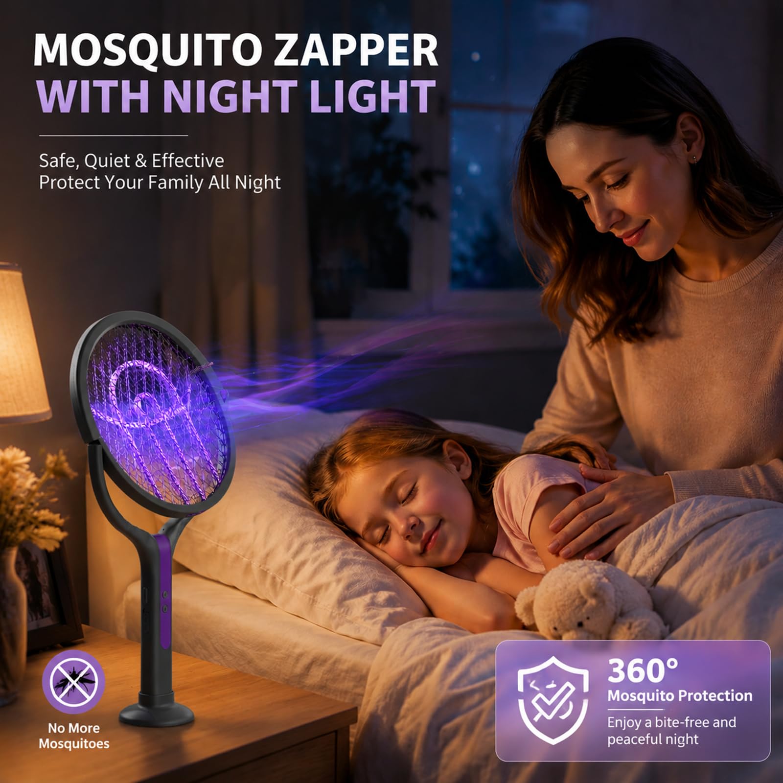 Racchetta Zanzare Elettrica, Zanzariera Elettrica Estensibile, Racchetta Elettrica Extra Forte, 2800V Racchetta Elettrica, 2 in 1 USB Tipo-C Racchetta Anti-Zanzare per, Mosche, Vespe, Falene