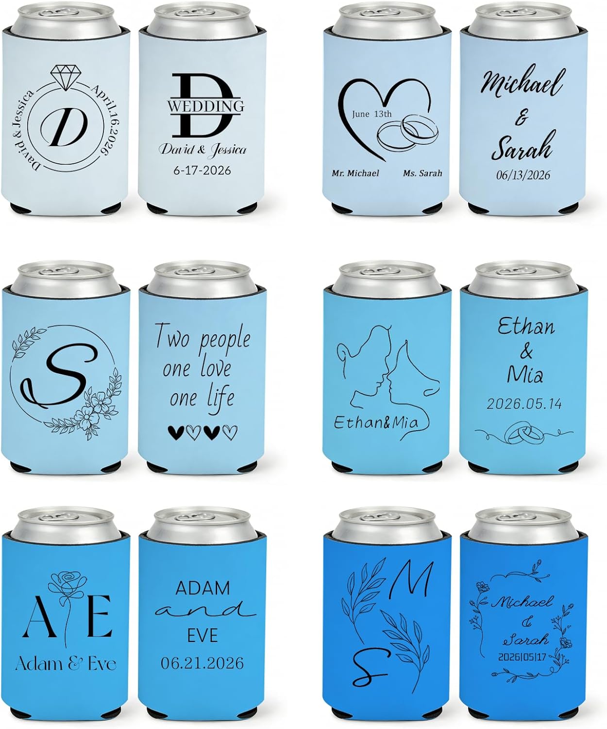 Custom Wedding Can Coolers 5-500 PC Monogram Can Holders Custom Drink Holders for Anniversary, Engagement (100)