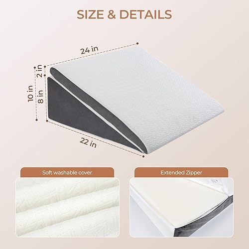 Miniatura 7 de Vekkia Paquete de 2 almohadas de cuña ajustables para apnea del sueño y dolor de espalda, almohada triangular de espuma viscoelástica para reflujo