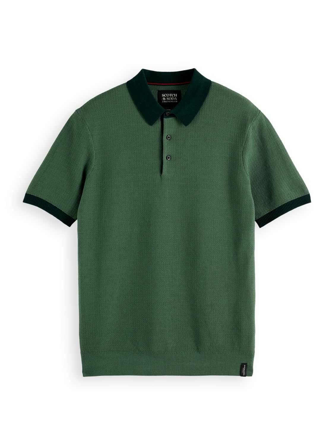 Scotch & Soda Men's Structured Knitted Solid Polo Shirt, Sage Green, M