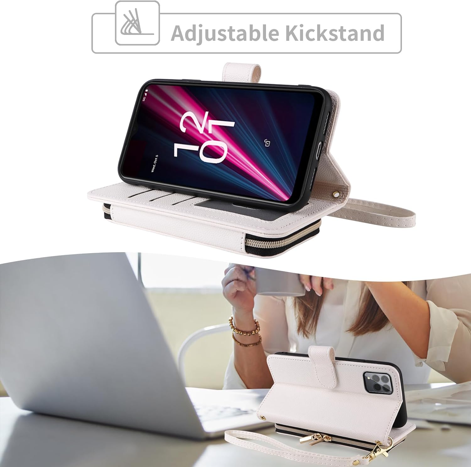 Argyle Wallet Case for T-Mobile Revvl 6 Pro/6X Pro 5G with Wrist Strap Shoulder Strap, Flip Credit Stand Cell Phone Cover for Tmobile Revel X Tmo Revell T Mobile Rebel TCL Women Girls White