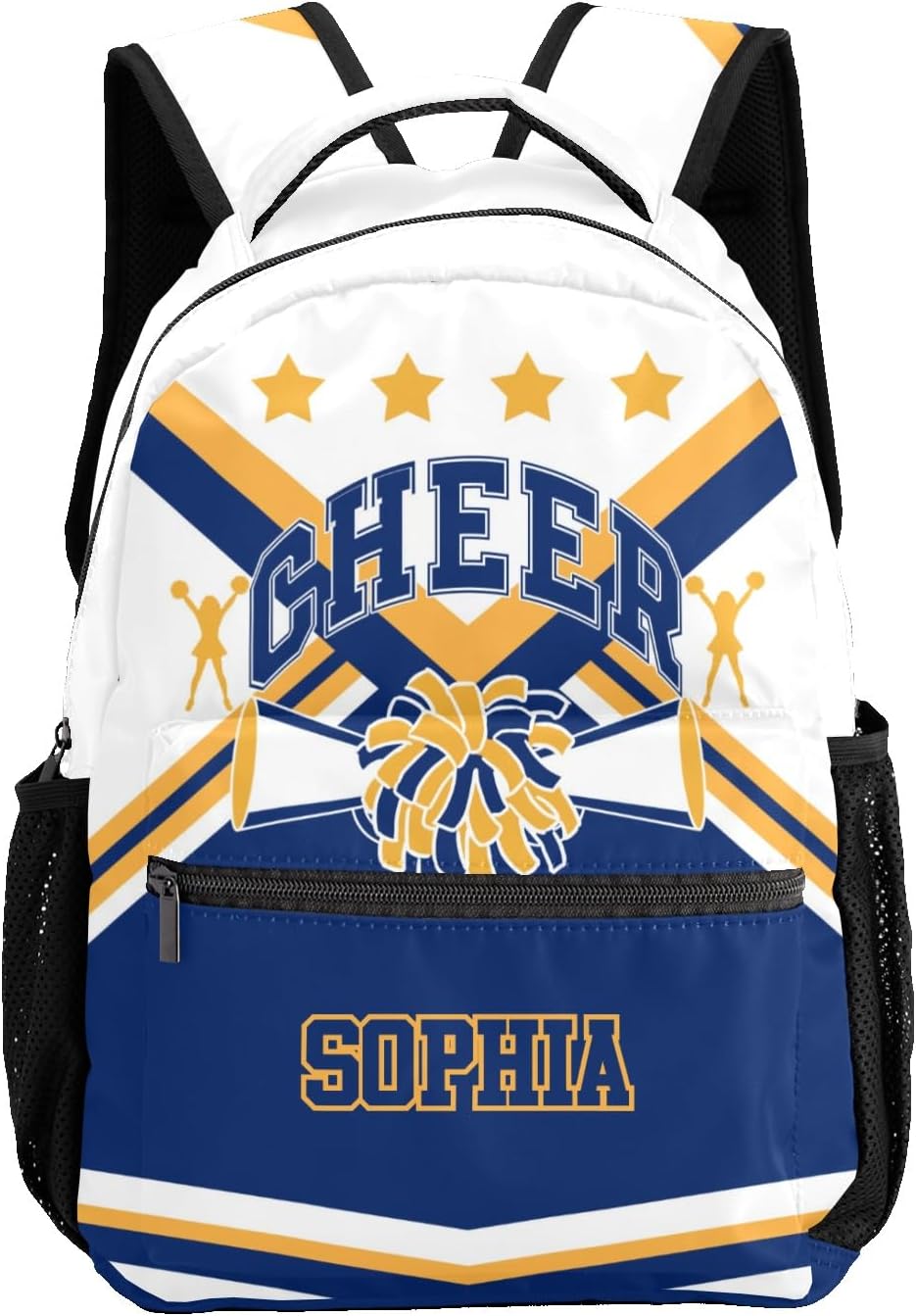 Custom Navy Blue Gold Cheerleader Personalized Causual Shoulder Bag Sports Leisure Camping Backpack for Women Men