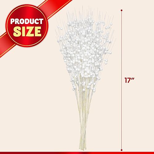 Vista 49 de Joiedomi 24 adornos artificiales de tallo de bayas de Navidad, palitos decorativos de cuentas, ramitas brillantes, para decoración de árbol de Azul