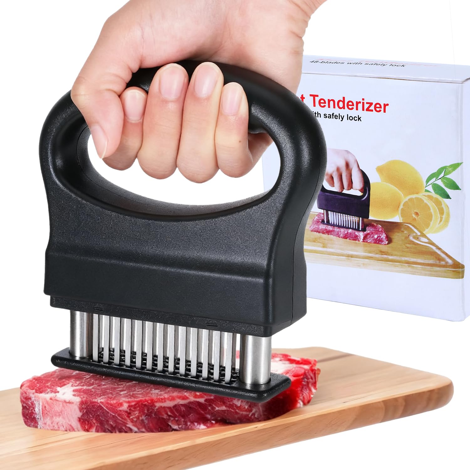Attendrisseur de Viande 48 Lames Acier Inoxydable pour Steak Bœuf Poulet