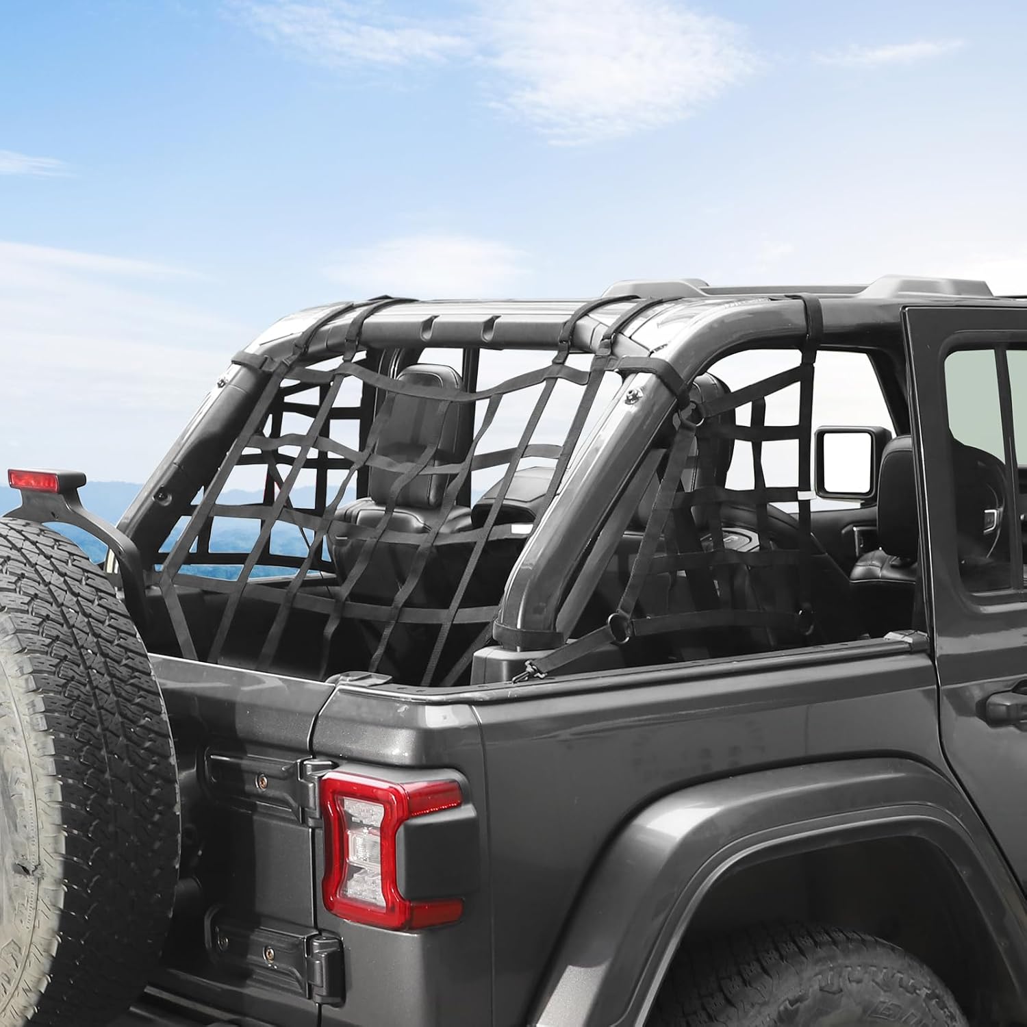 RT-TCZ for Wrangler JL Mesh Roof Top Net Restraint Luggage Rack Protective Cargo Net Trunk Net for Jeep Wrangler JL JLU 4 Door 2018 Up Unlimited Rubicon Sahara X Sport Black 3pcs