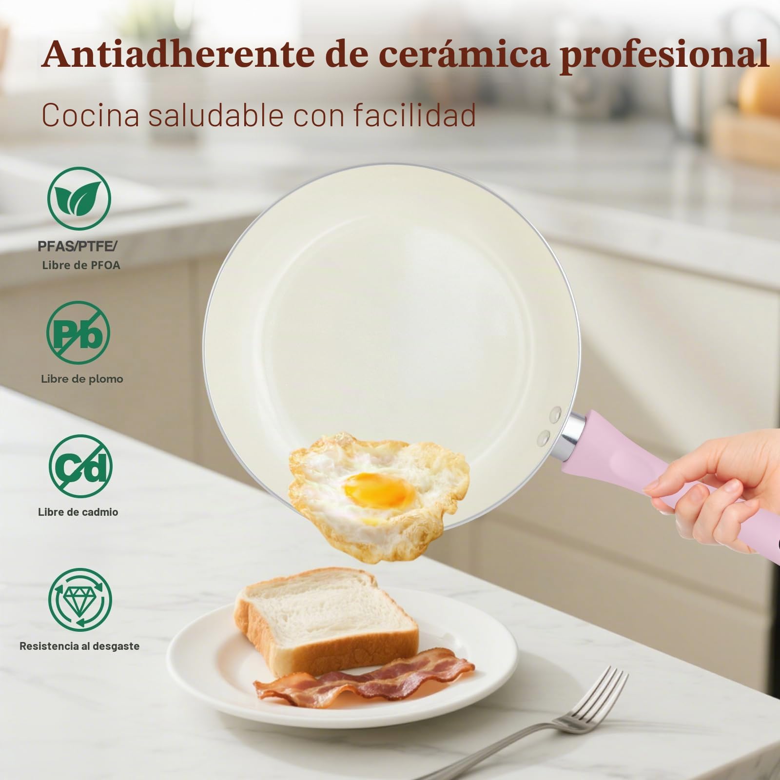 M MELENTA Juego de ollas y sartenes antiadherentes, 11 piezas de cerámica para inducción, juego de utensilios de cocina no tóxicos con sartenes, juego de cacerolas, 100% libre de PFOA, rosa