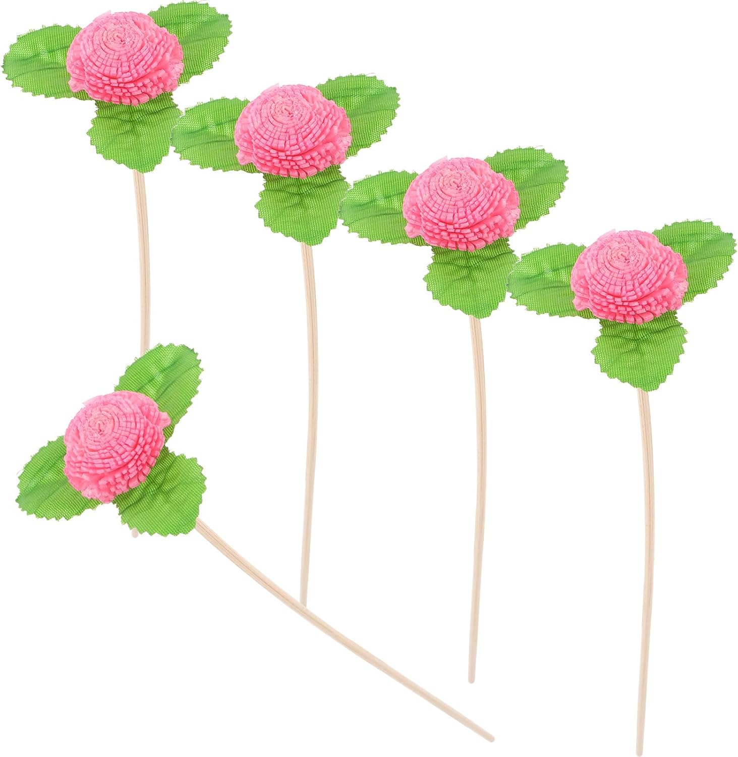 5pcs Reed Diffuser Sticks with Faux Flowers, Wood & Plastic Replacement Reeds for Fragrance Oil Bottles, No‑Flame Aroma Accessory for Bathroom, Bedroom