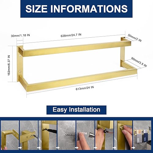 Miniatura 2 de NearMoon Toallero de baño, soporte para toallero, estante cuadrado, toalla colgante para baño, toallero grueso de acero inoxidable SUS304 montado en