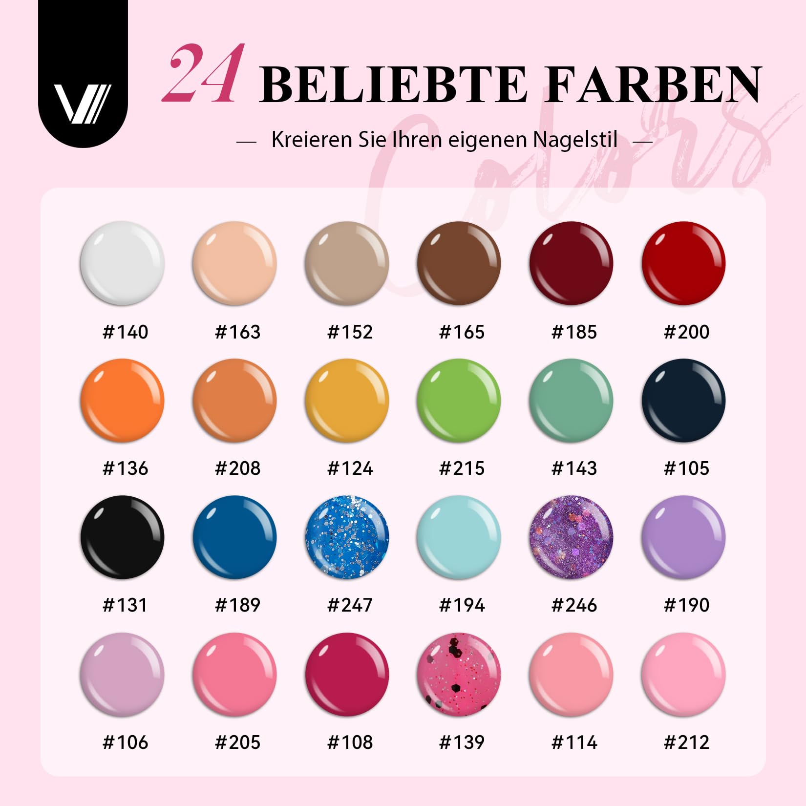 VANREESA U V Nagellack Set, 24 Farben U V Nagellack Rosa Braun Orange Blau Gel Nägel Set mit 36W U V/ LED Nagellampe DIY Nail Art Set Maniküre Starterset Geschenke für Frauen