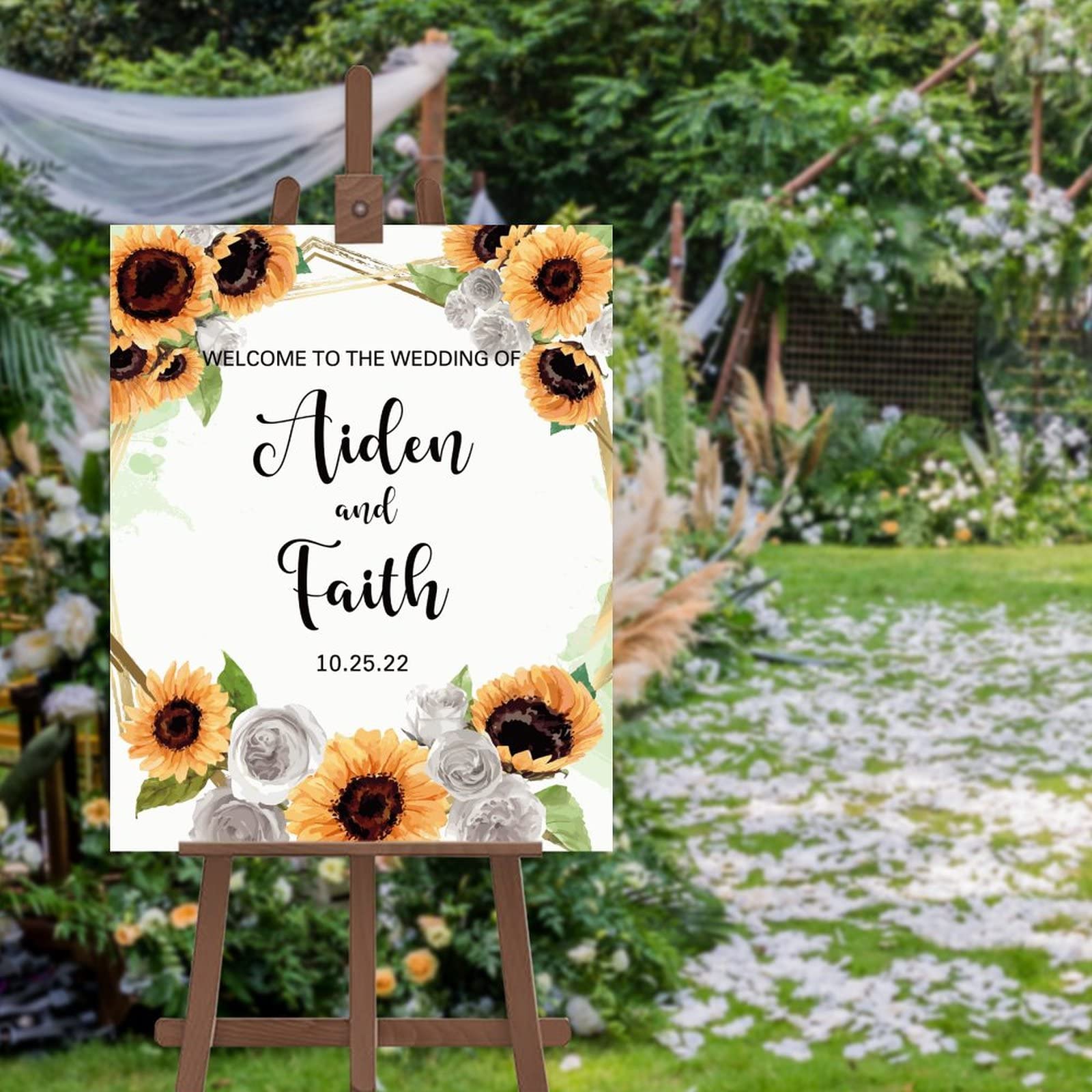 Panneau de bienvenue de mariage personnalisé fleurs pour entrée de cérémonie et fiançailles