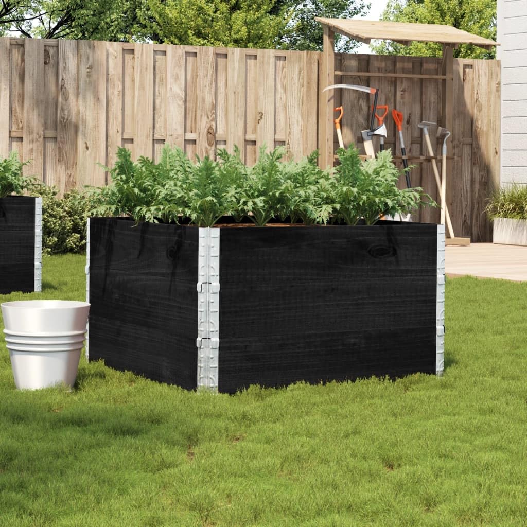 Pflanzkasten Schwarz Massivholz Kiefer 100x100 cm Hochbeet mit klappbaren verzinkten Metallecken für Balkon Terrasse Garten Indoor Outdoor zur Pflanzenpflege und Dekoration