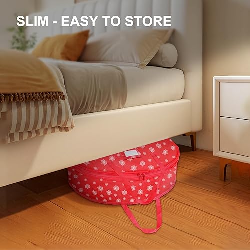 Miniatura 5 de Contenedor de almacenamiento de corona de Navidad, 36 pulgadas, caja organizadora de almacenamiento de coronas impermeable, asas duraderas, cajas de