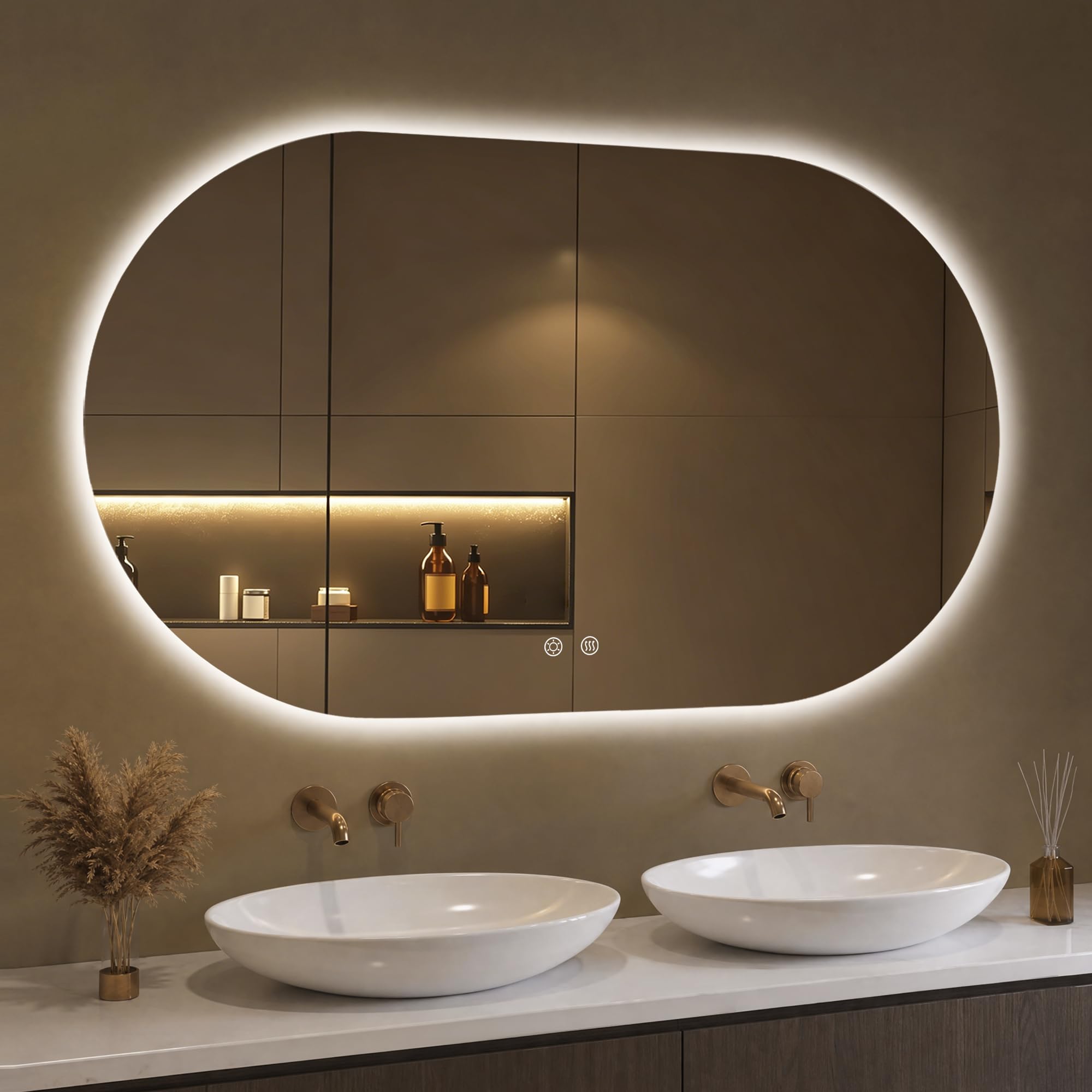 OUMUSU 100X60cm Oval Led Bathroom Mirror with Lights — image 1