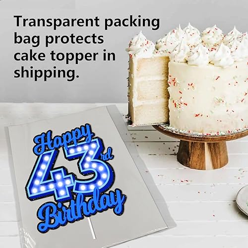 Miniatura 4 de Decoración de pastel de cumpleaños 43 con purpurina azul Let's Glow Crazy Party Theme Decor Supplies Men Women Happy Birthday 43 Anniversary Party